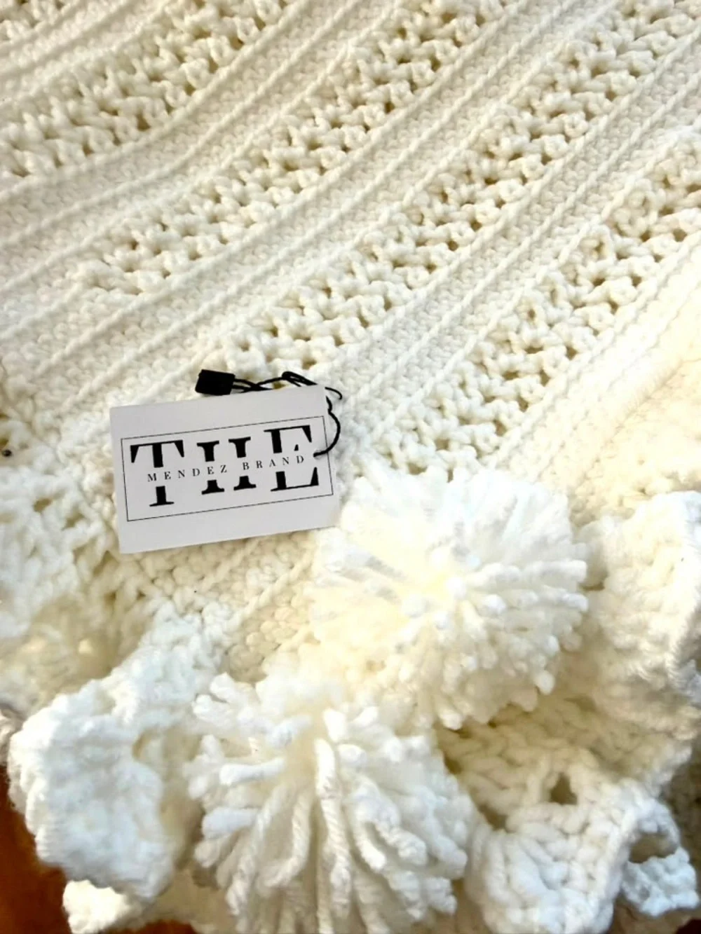 White Hand-Crocheted Ruffled Throw Blanket, The Mendez Brand